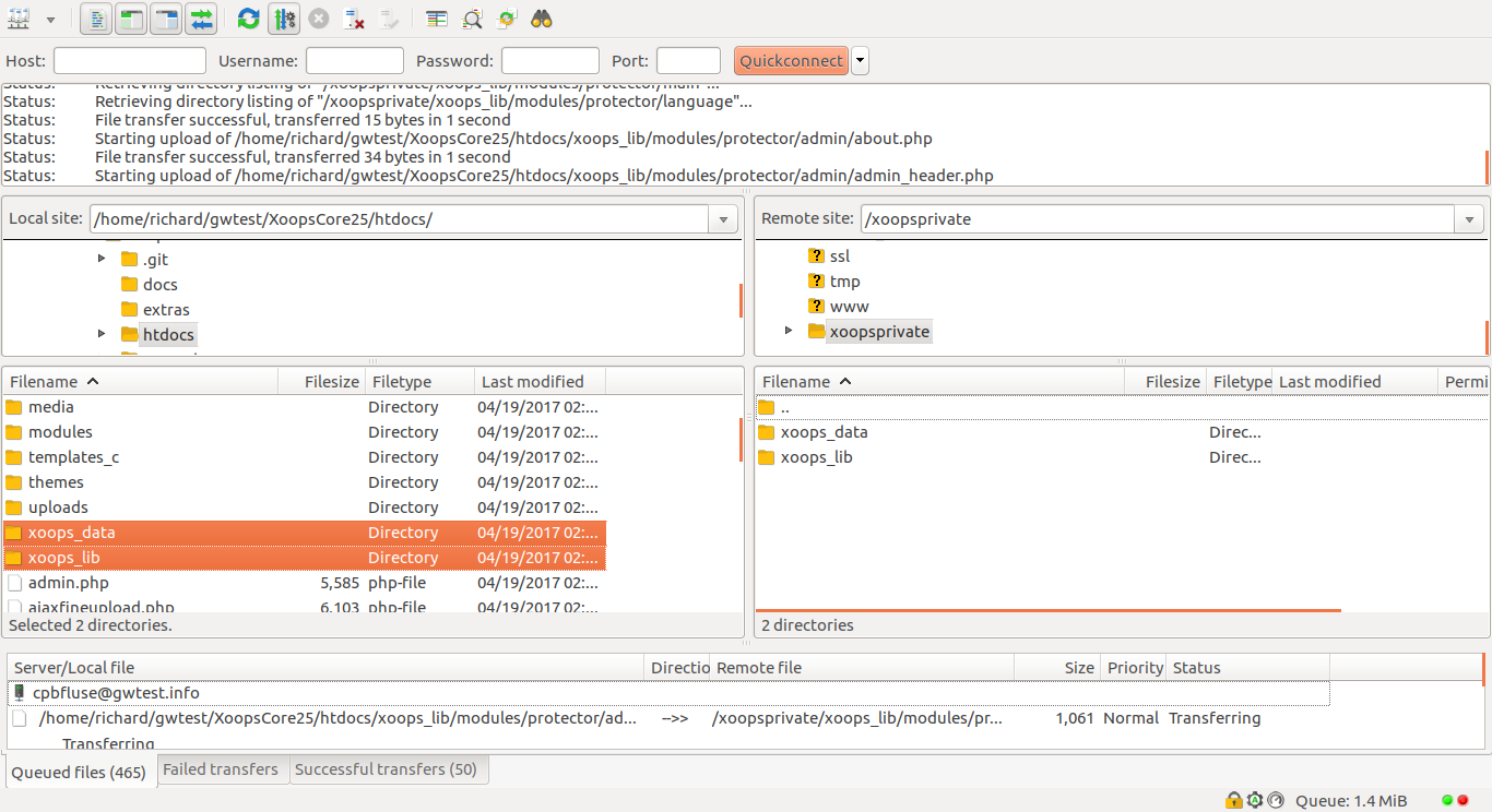 Filezilla Upload Data and Lib Directories