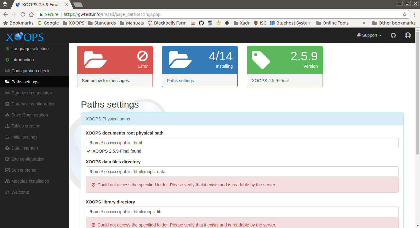 XOOPS Installer Path Settings Error