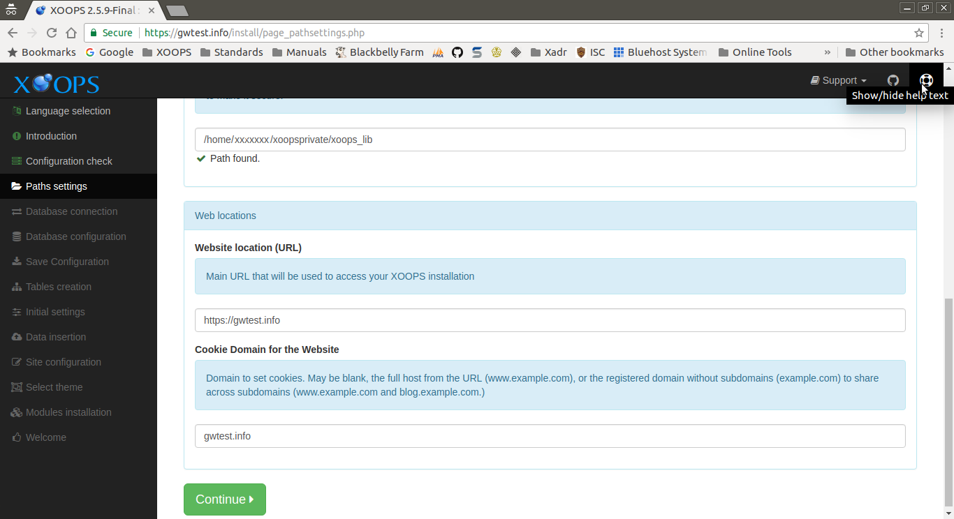 XOOPS Installer Path Settings Help
