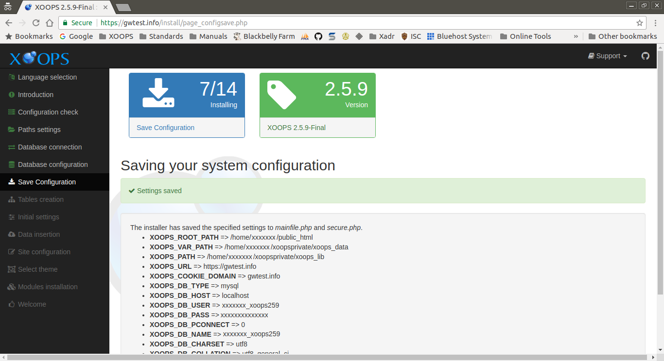 XOOPS Installer Save Configuration