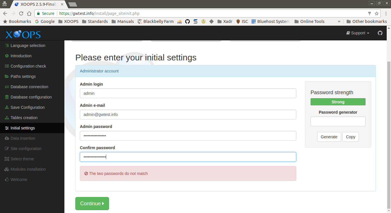 XOOPS Installer Initial Settings