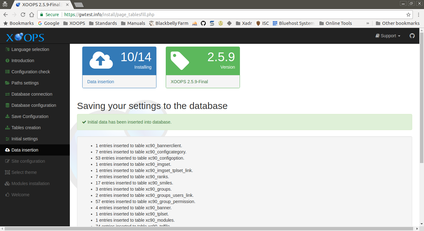 XOOPS Installer Data Insertion