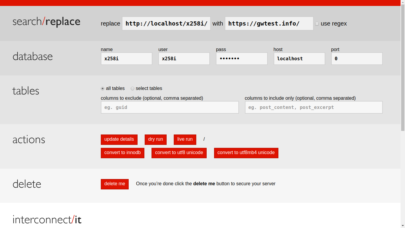 Using Seach and Replace DB