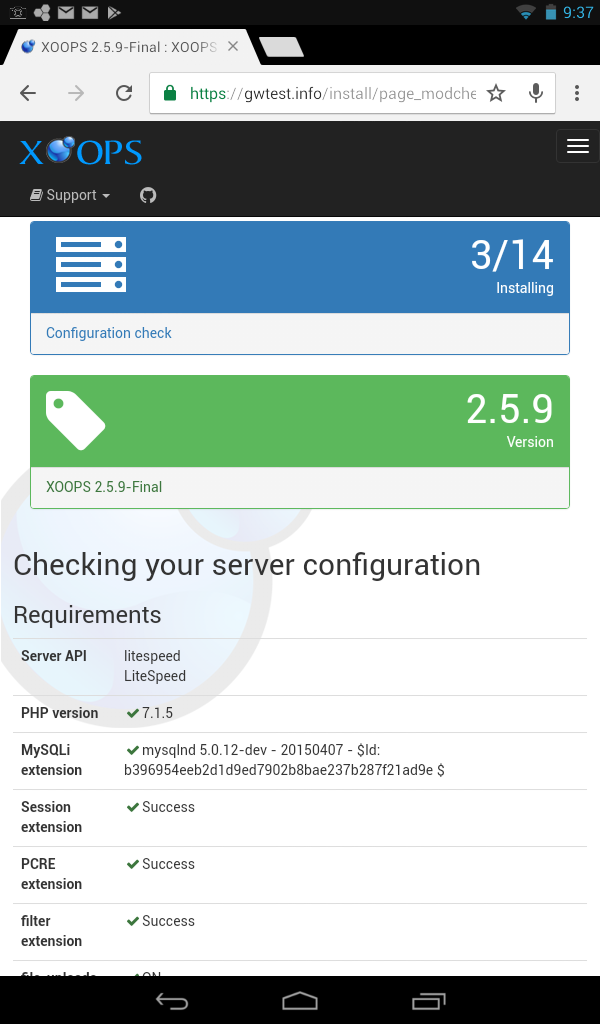 XOOPS Installer Configuration Check on Mobile