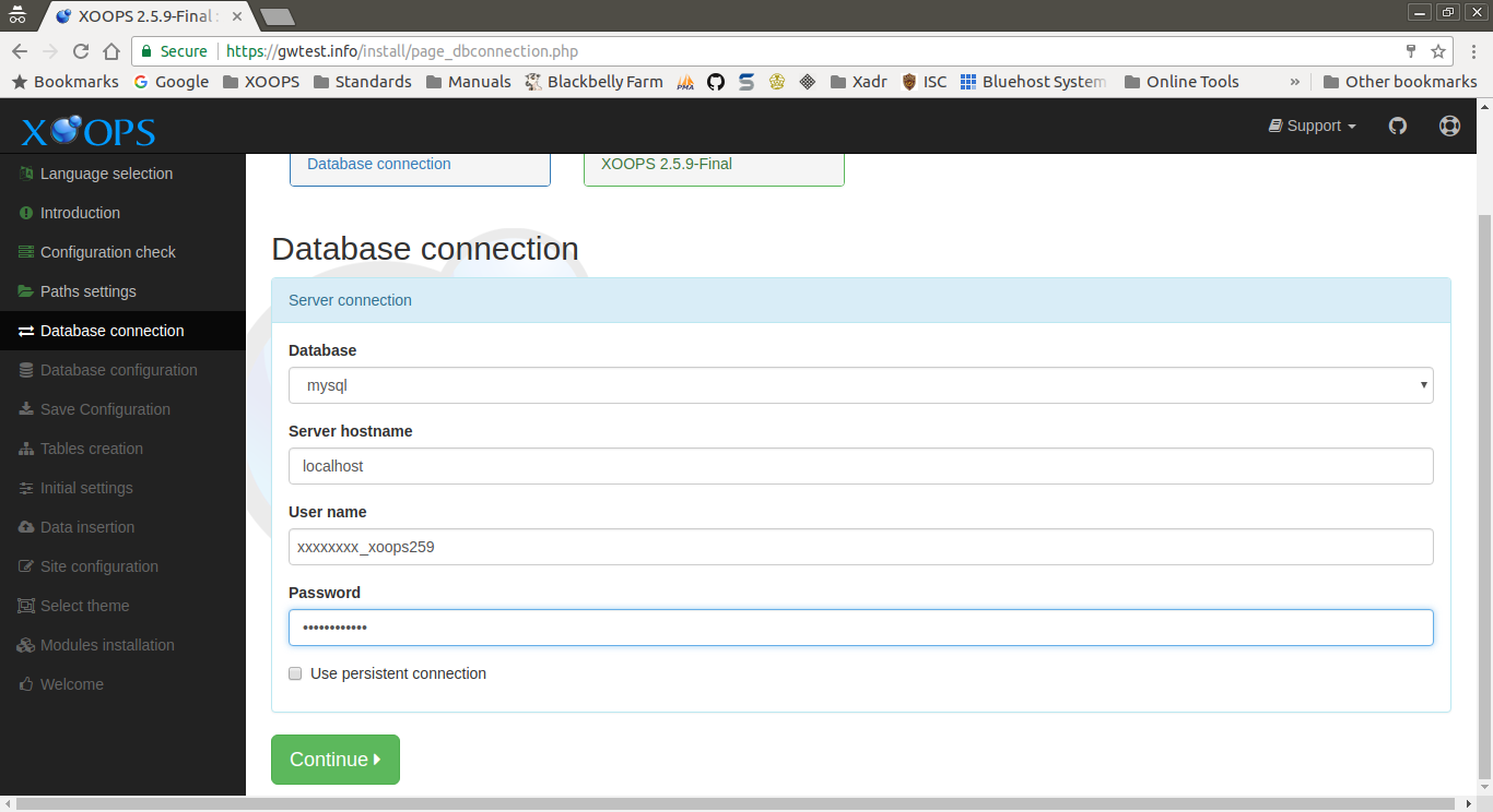 XOOPS Installer Database Connection