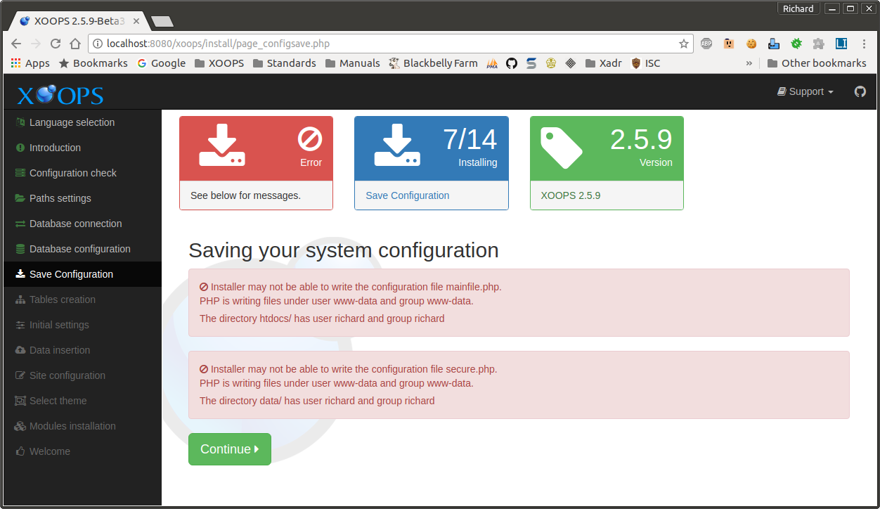 XOOPS Installer Save Configuration Errors