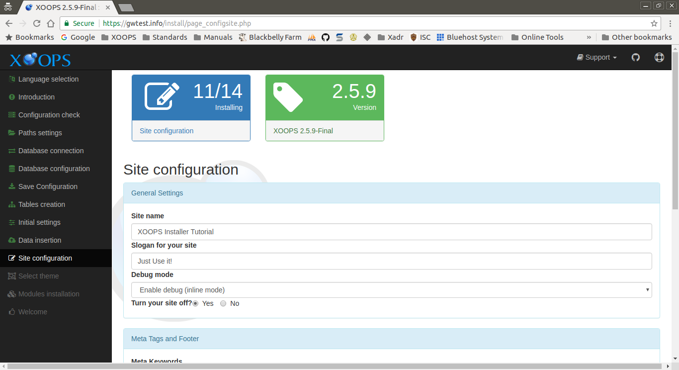 XOOPS Installer Site Configuration