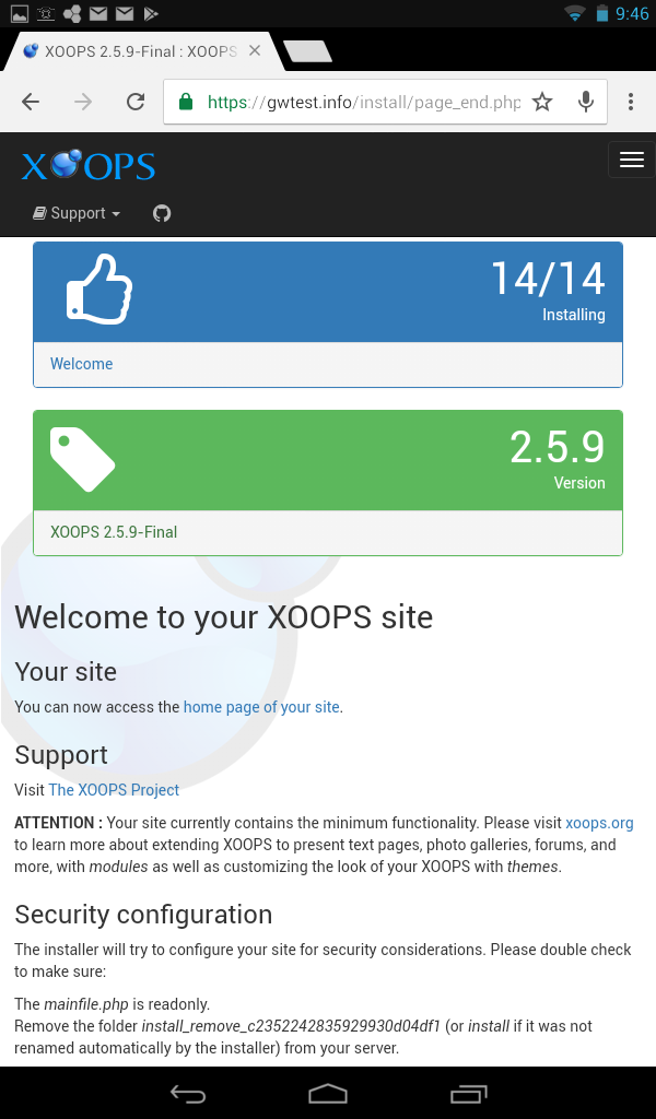 XOOPS Installer Welcome on Mobile