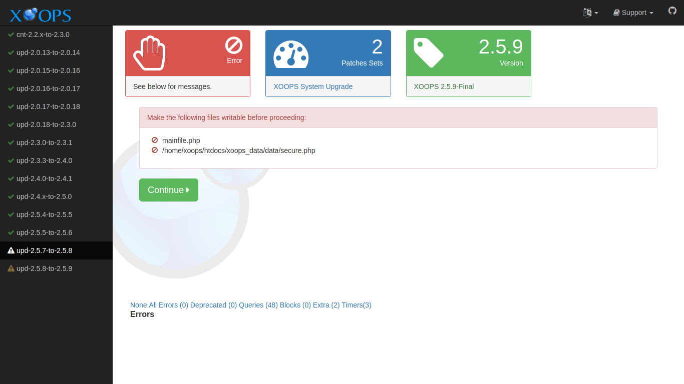 XOOPS Upgrade Make Writable Error